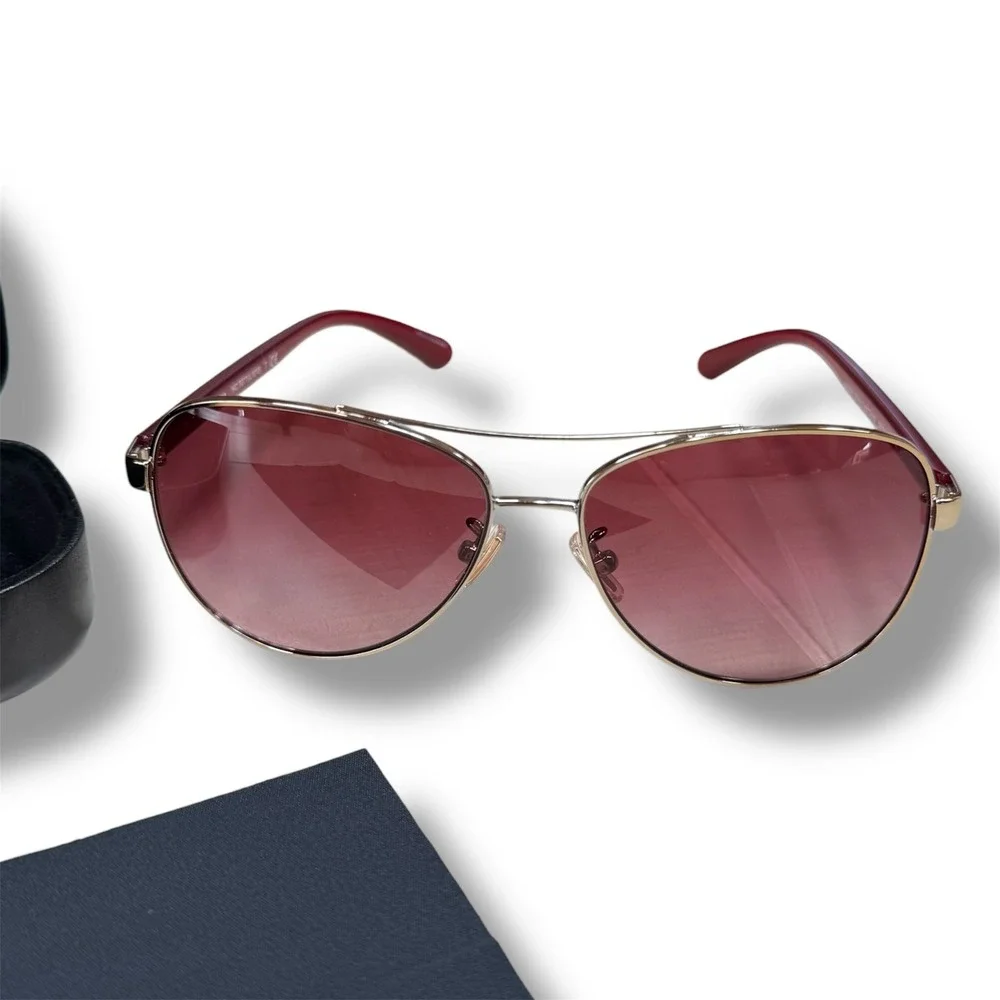 Coach HC7077 Aviator Pilot Sunglasses Shiny Light Gold Burgundy 58 14 140 90058H - Picture 2 of 8